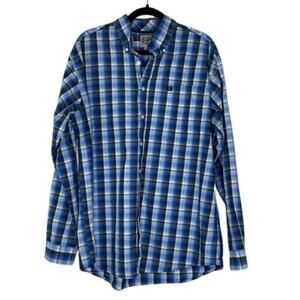 Cinch blue black white western plaid button down men's shirt size Medium